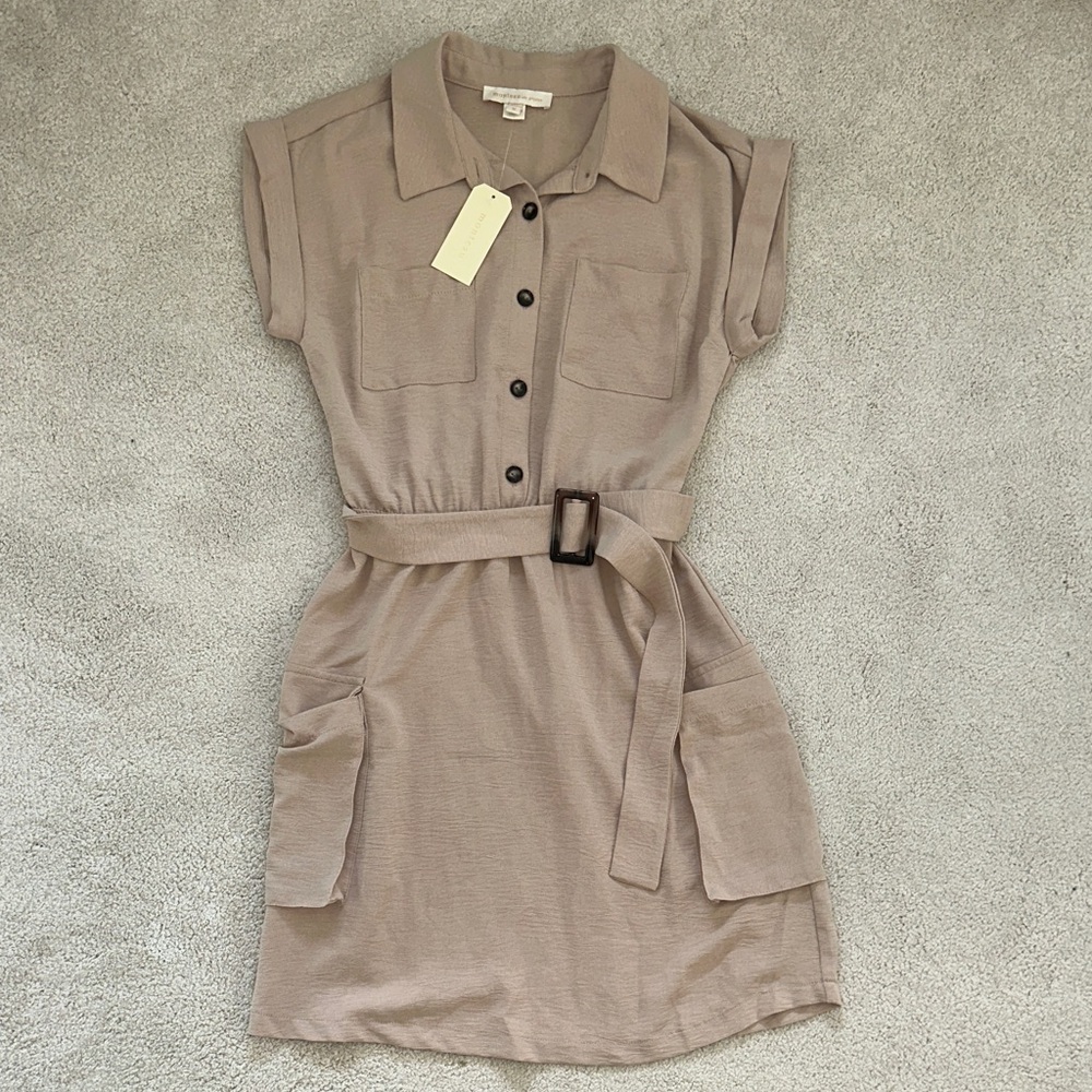 Stylish Tan Button-Up Dress